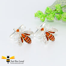 Load image into Gallery viewer, White Rhinestone Crystals Silver Bee Cufflinks Gifts For Men