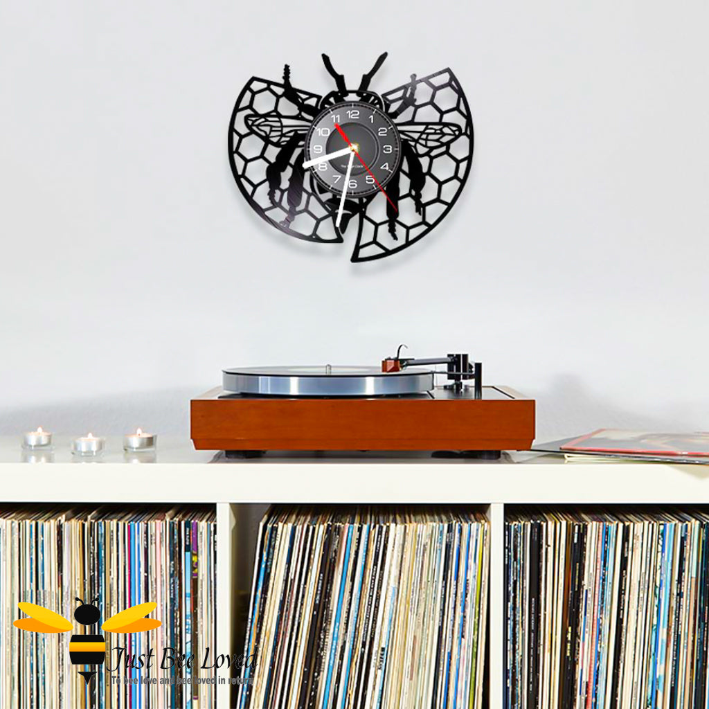 Honeycomb Bee Lattice Vinyl Record Wall Clock