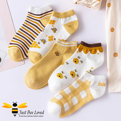 bees, honeycomb & coordinated pattern novelty ankle socks