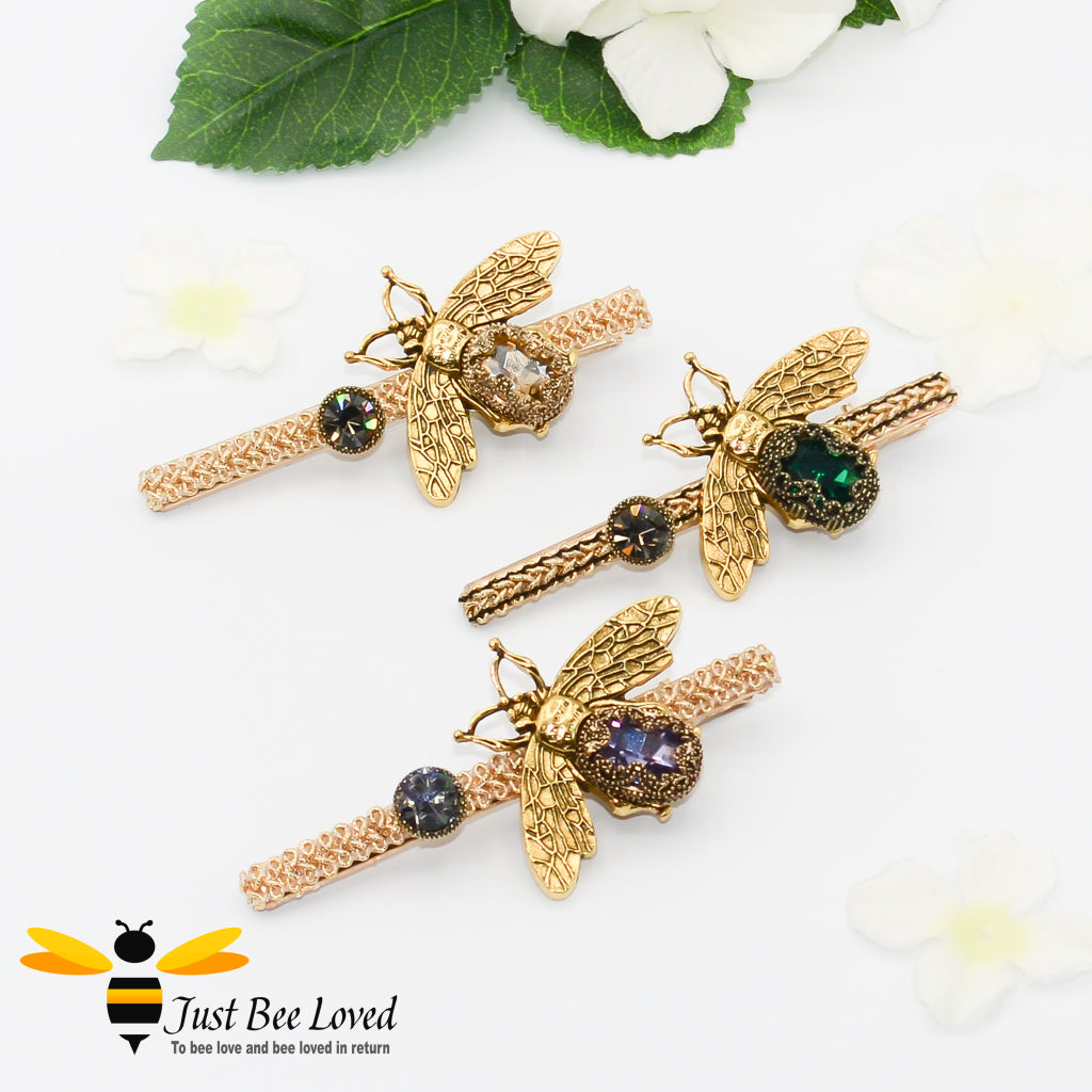 Large gold colour metal hair clips with jewelled bee