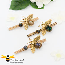Load image into Gallery viewer, Large gold colour metal hair clips with jewelled bee