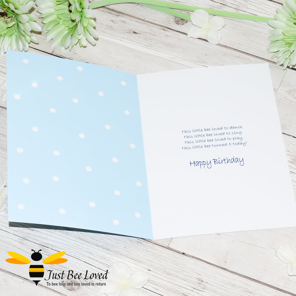 a 'Little Bee' children's birthday greeting card with a bee poem and happy birthday text.