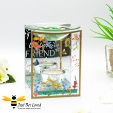 Load image into Gallery viewer, loveliest friend glass mirror oil wax burner with flowers and bumblebees