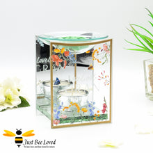 Load image into Gallery viewer, loveliest gran glass mirror oil wax burner with flowers and bumblebees