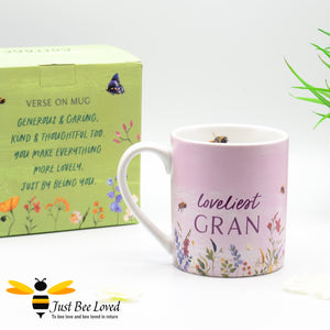 loveliest gran giftbox mug with bees and flowers