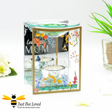 Load image into Gallery viewer, loveliest mum glass mirror oil wax burner with flowers and bumblebees