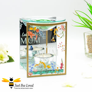 loveliest mum glass mirror oil wax burner with flowers and bumblebees