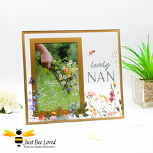 Load image into Gallery viewer, Glass photo frame with &quot;lovely nan&quot; decal, painted flowers and bumblebees