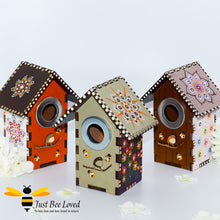 Load image into Gallery viewer, Original Mandala hand painted small wooden birdhouse nesting boxes handmade by Just Bee Loved
