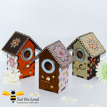 Load image into Gallery viewer, Original Mandala hand painted small wooden birdhouse nesting boxes handmade by Just Bee Loved
