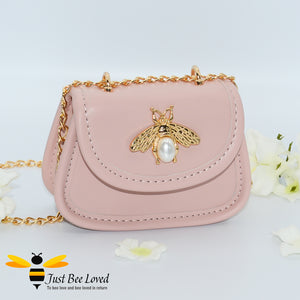 Pink Faux Leather mini purse bag with gold bee decoration