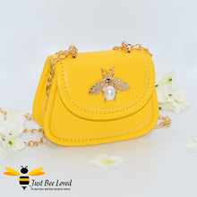 Load image into Gallery viewer, Yellow Faux Leather mini purse bag with gold bee decoration