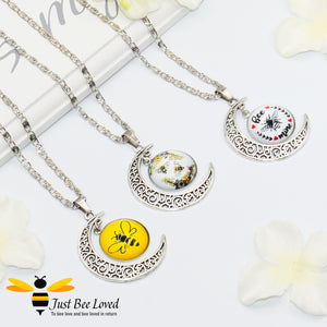 Crescent Moon and Round Glass Bee Pendant Necklace Bee Trendy Fashion Jewellery