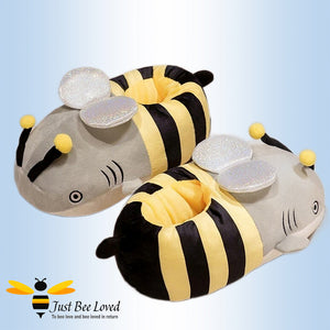Adult novelty shark bee plush slippers