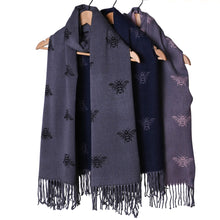 Load image into Gallery viewer, Pashmina bumble bee shawl long scarf black, navy, grey