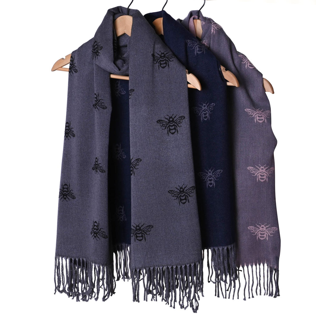 Pashmina bumble bee shawl long scarf black, navy, grey