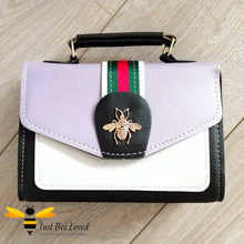 Load image into Gallery viewer, Just Bee Loved Trendy PU Leather Crossbody Handbags featuring flap over with ribbon and gold bee embellishment in light purple