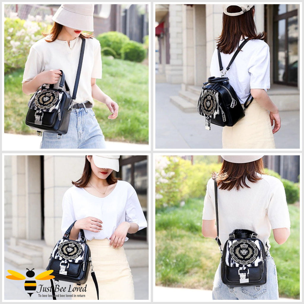 Queen bee faux leather backpack bag