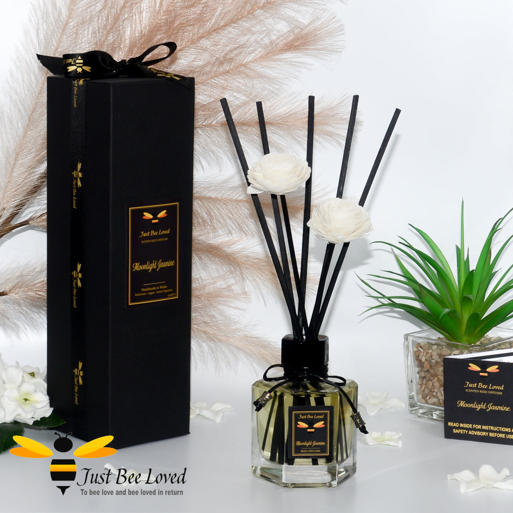 Just Bee Loved hexagon glass reed diffuser, moonlight jasmine fragrance