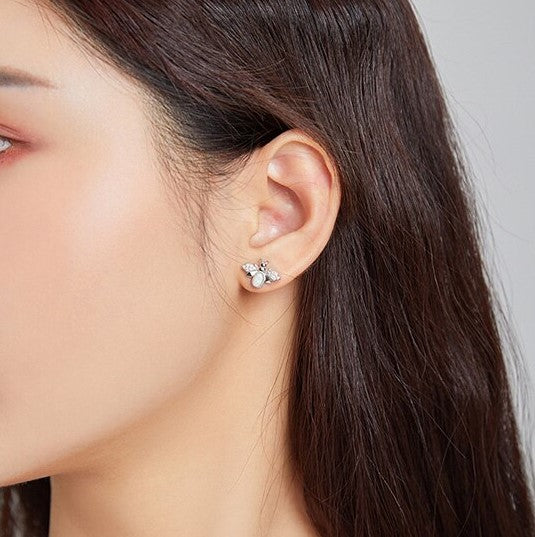 Sterling silver blue opal bee stud earrings