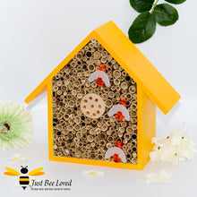 Load image into Gallery viewer, Wooden tubed solar lights bee and insect hotel in yellow and green