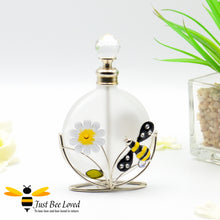 Load image into Gallery viewer, Glass and silver metal wire bee and flowers perfume bottle