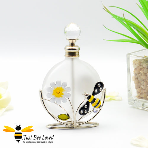 Glass and silver metal wire bee and flowers perfume bottle