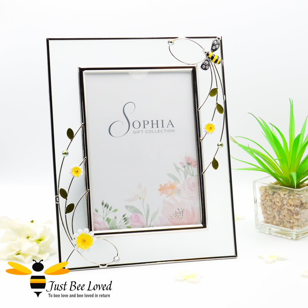 Frosted glass and wire metal detail of bee and flowers photo frame from the Sophia Classic collection