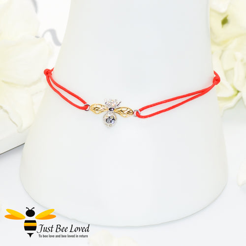friendship rope bracelet featuring an interlocked sterling silver bumblebee with 9kt gold plated wings and small SS star charm