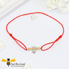 Load image into Gallery viewer, friendship rope bracelet featuring an interlocked sterling silver bumblebee with 9kt gold plated wings and small SS star charm