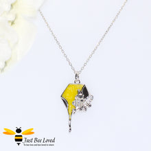 Load image into Gallery viewer, sterling silver necklace featuring a honeycomb shaped pendant with honey drip embellished with a silver bee