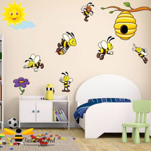 Load image into Gallery viewer, Children&#39;s bees hive sun and flower wall decal decor sticker 10 piece set
