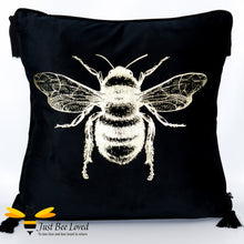 Load image into Gallery viewer, Temerity Jones Black Velvet Gold Bumblebee scatter cushion