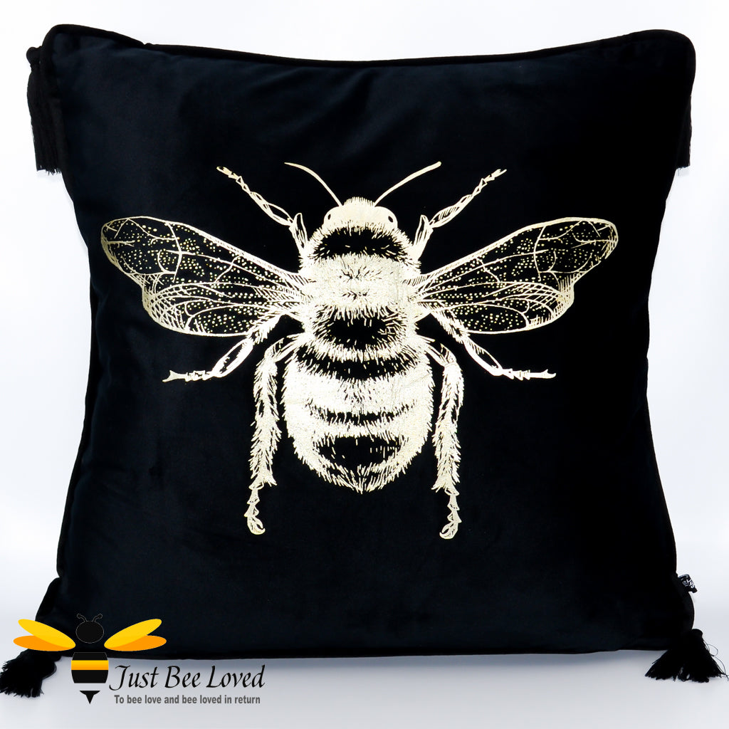 Temerity Jones Black Velvet Gold Bumblebee scatter cushion