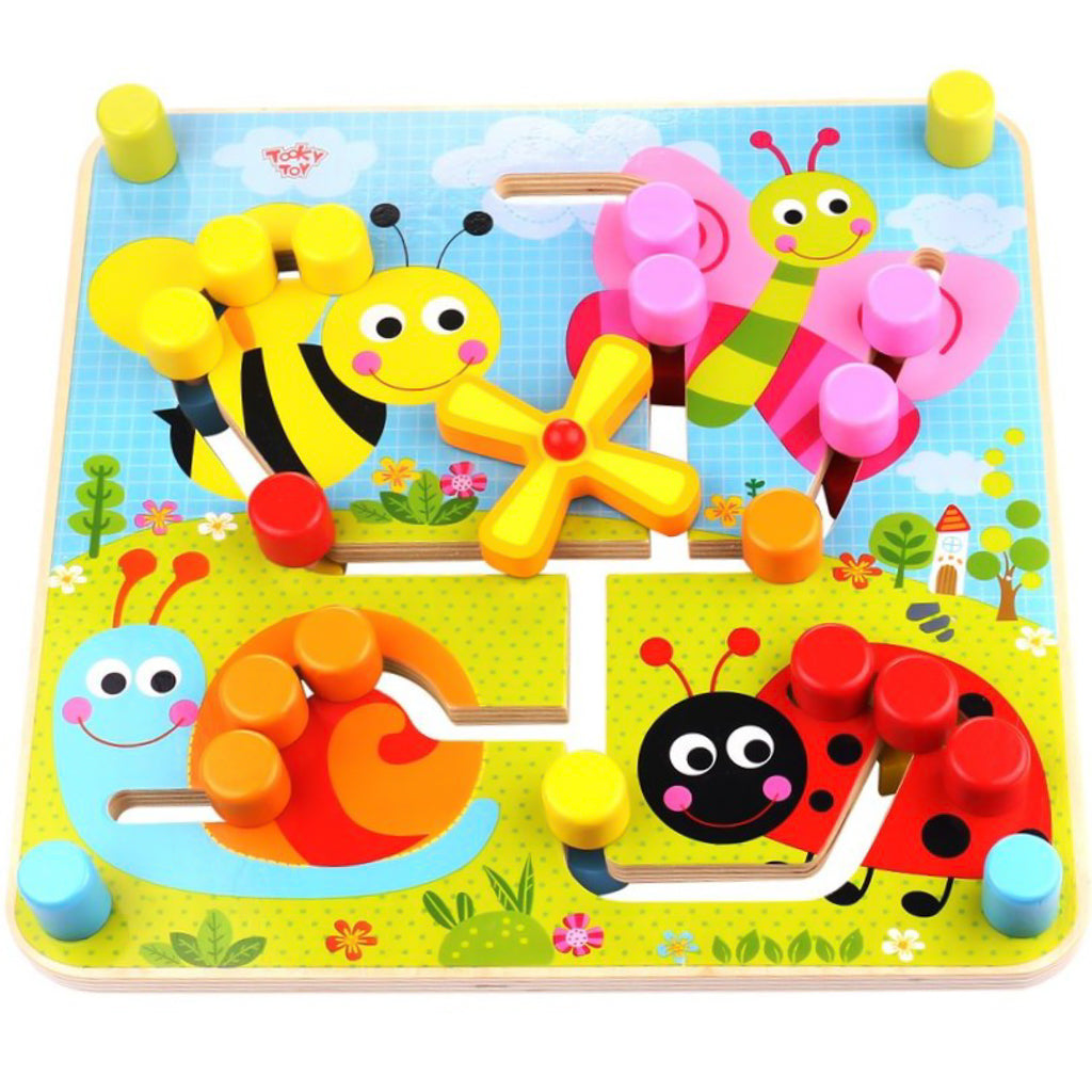 Children's wooden reversible bumble bee maze toy