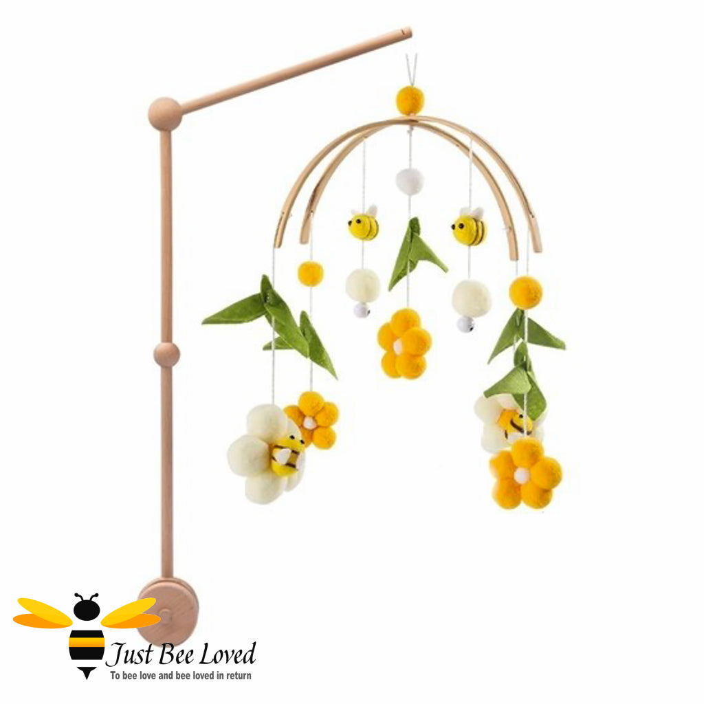 Honey bees flowers cot mobile with wooden mount stand