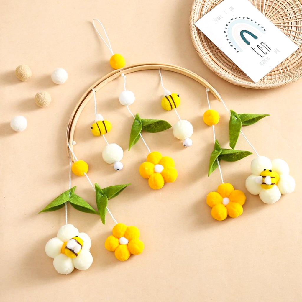 Honey bees flowers cot mobile with wooden mount stand