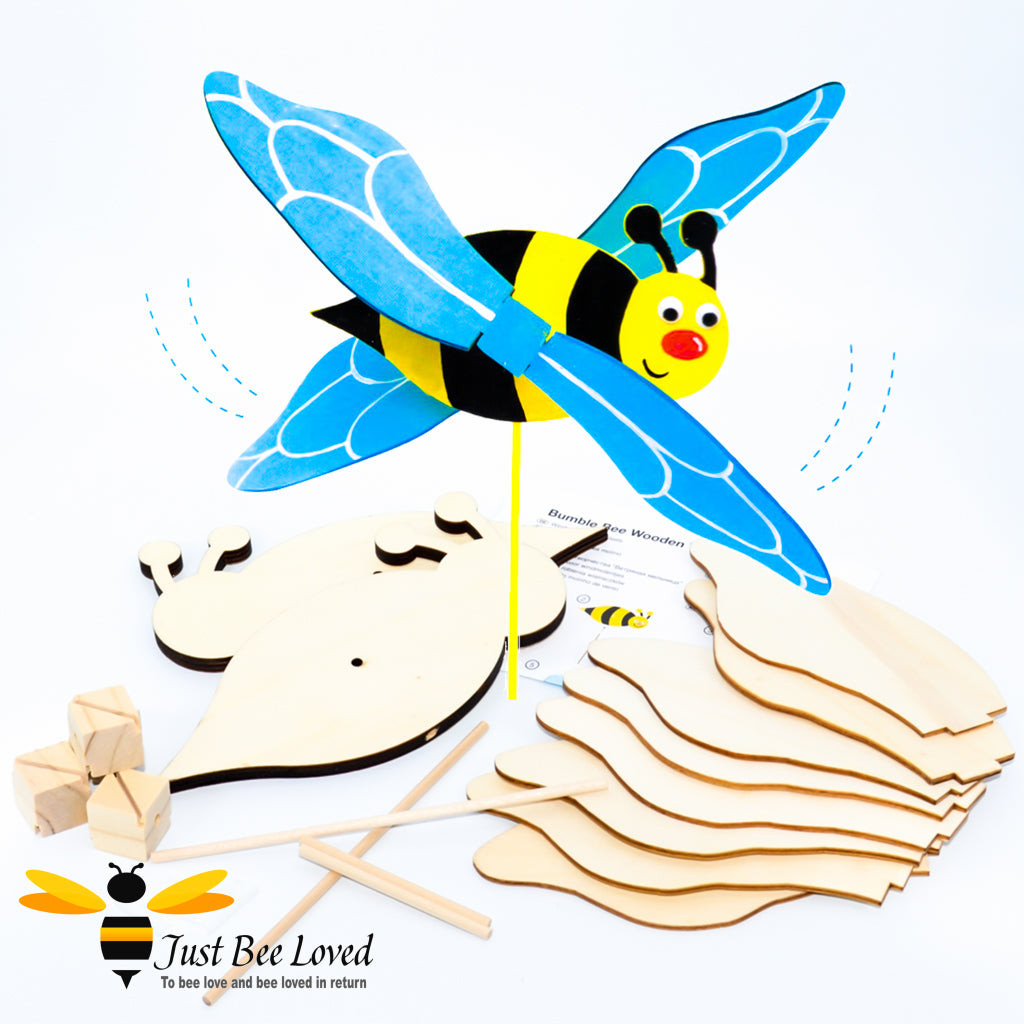 Children's Build your own bumblebee wooden windmill craft kit of 2