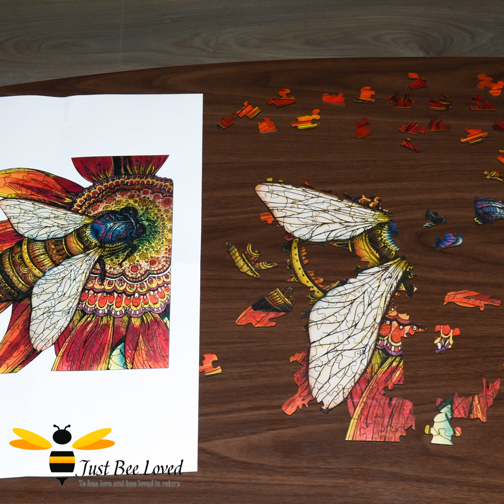 Honey Bee and sunflower shaped wooden jigsaw puzzle