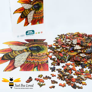 Honey Bee and sunflower shaped wooden jigsaw puzzle