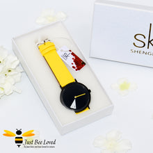 Load image into Gallery viewer, SHENGKE SINOBI Liberty Futuristic Ladies Leather Wrist Watch with Yellow band and Black watch face