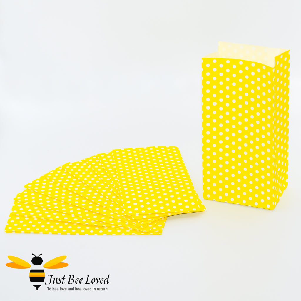 Yellow white polkadot party favour paper bags