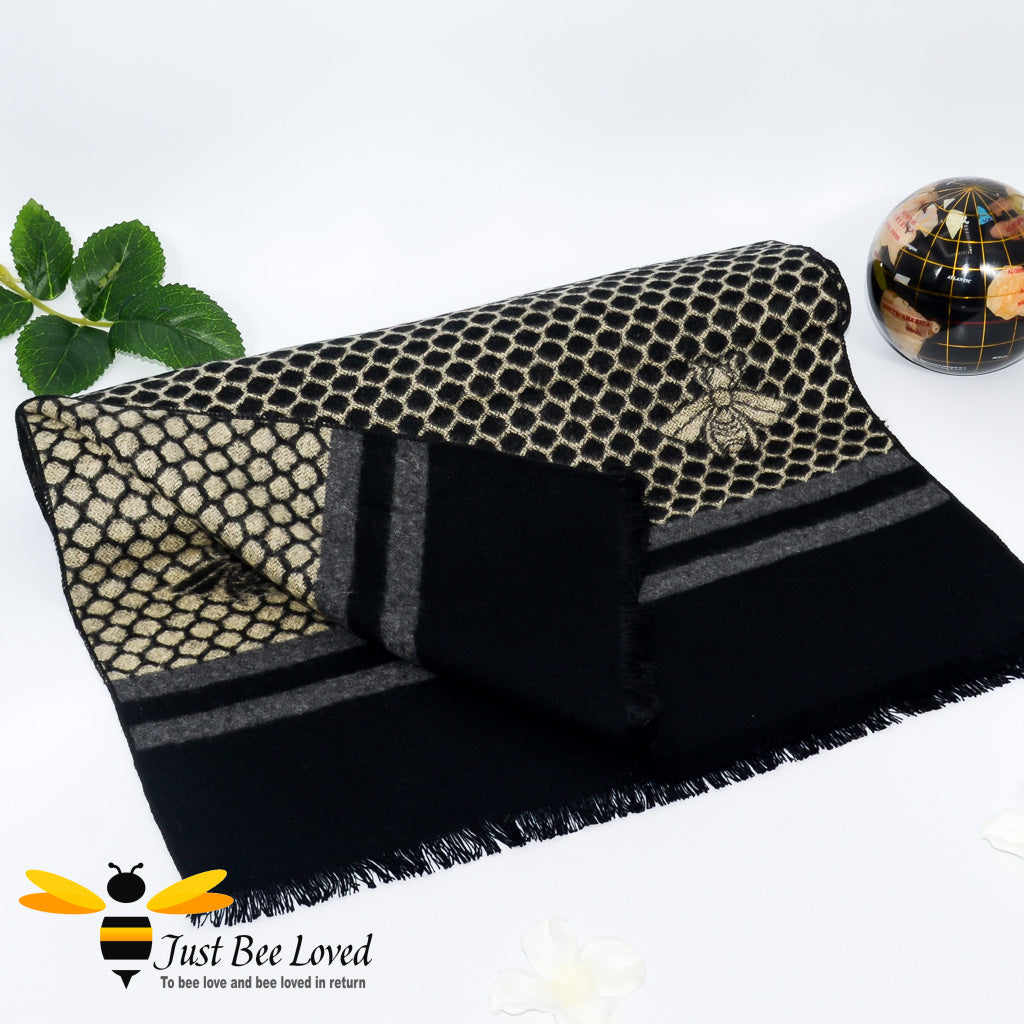 men's faux cashmere scarf with honeycomb and bee print