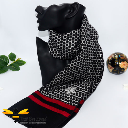 men's faux cashmere scarf with honeycomb and bee design