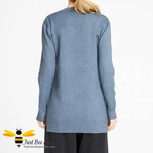 Women's knitted crew neck jumper embroidered with bumblebees in grey