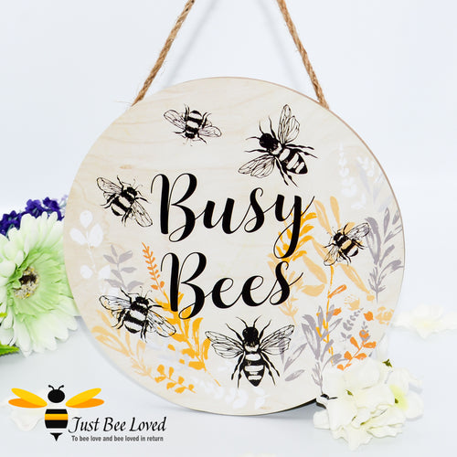 Wooden Busy Bumble Bees Hanging Wall Plaque 