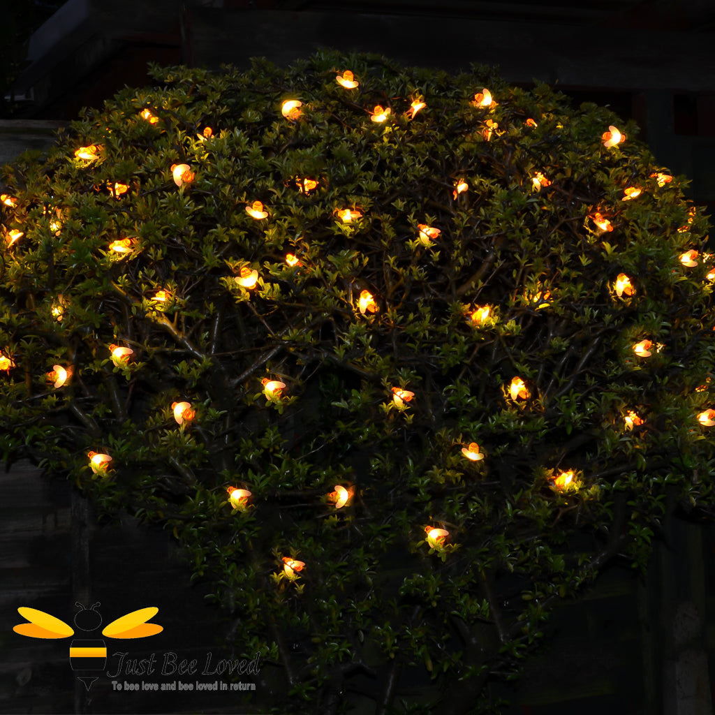 Garden Honey Bee Solar Lights 10 metres 50 led lights on tree