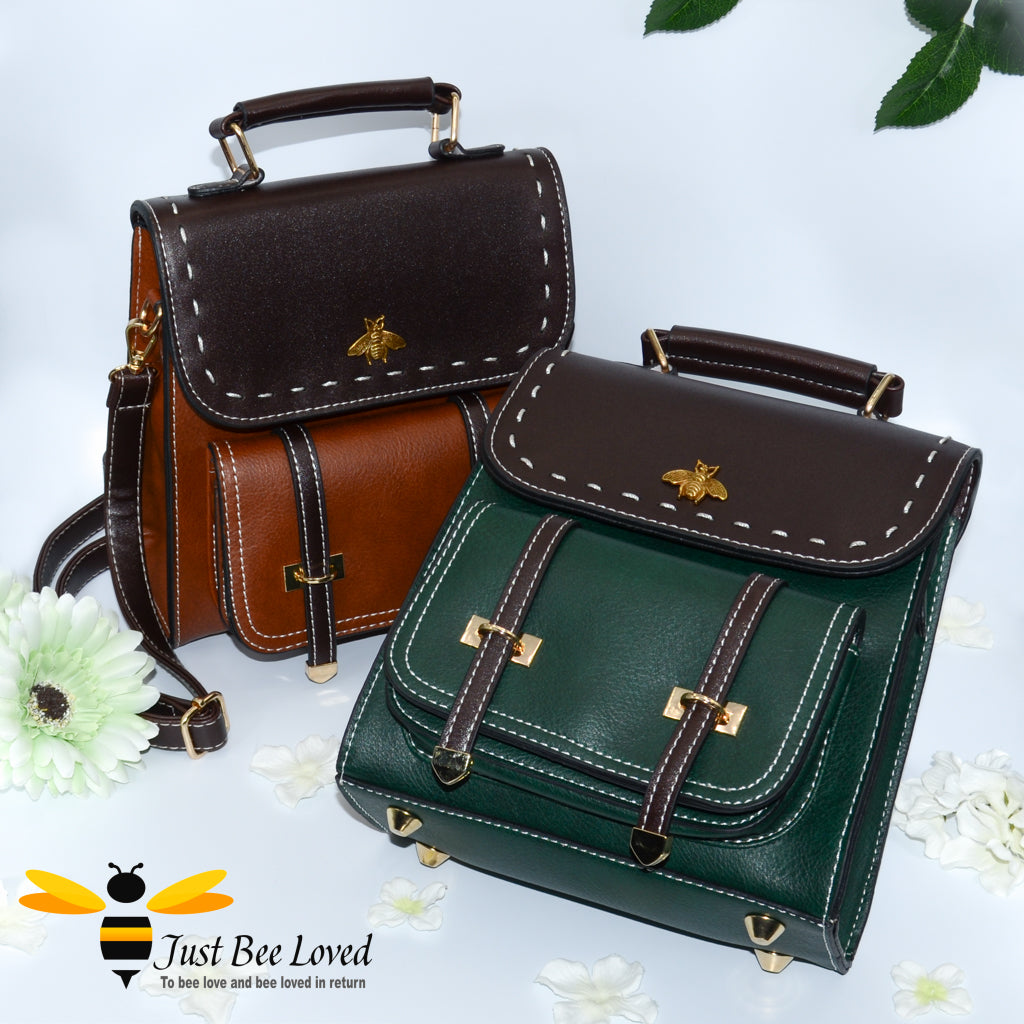 Vegan faux Leather Bee Backpack Handbags