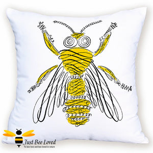 Scatter cushion featuring a contemporary artistic image of a honey bee drawing