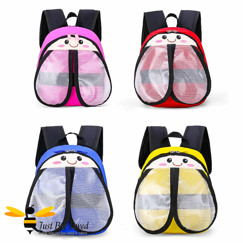 Toddler's Safety Harness Bee nursery school Backpacks in yellow, pink, blue and red